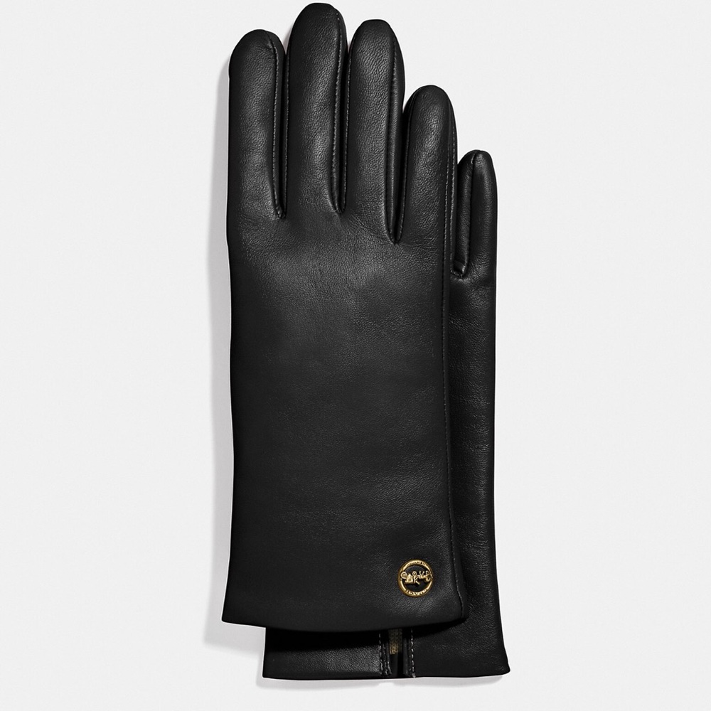 NWT Coach Horse And Carriage Plaque Black Leather Tech Gloves